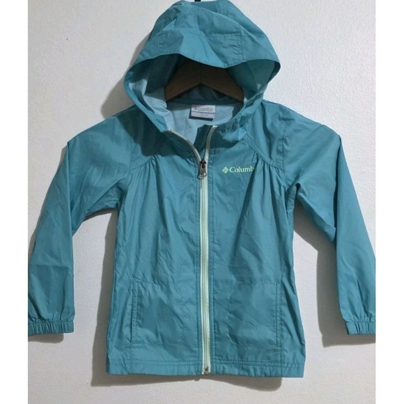 Columbia Girls' Switchback II Hooded Nylon Jacket 4/5 XXS Teal Blue Rain Zip Up - Picture 1 of 3